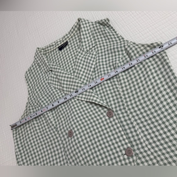Vintage Pastel Green & Off White Gingham Button Up Vest No Size Summer Casual - Picture 9 of 11